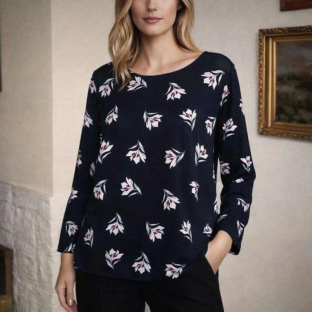 Ann Taylor Dark Floral Tunic Blouse